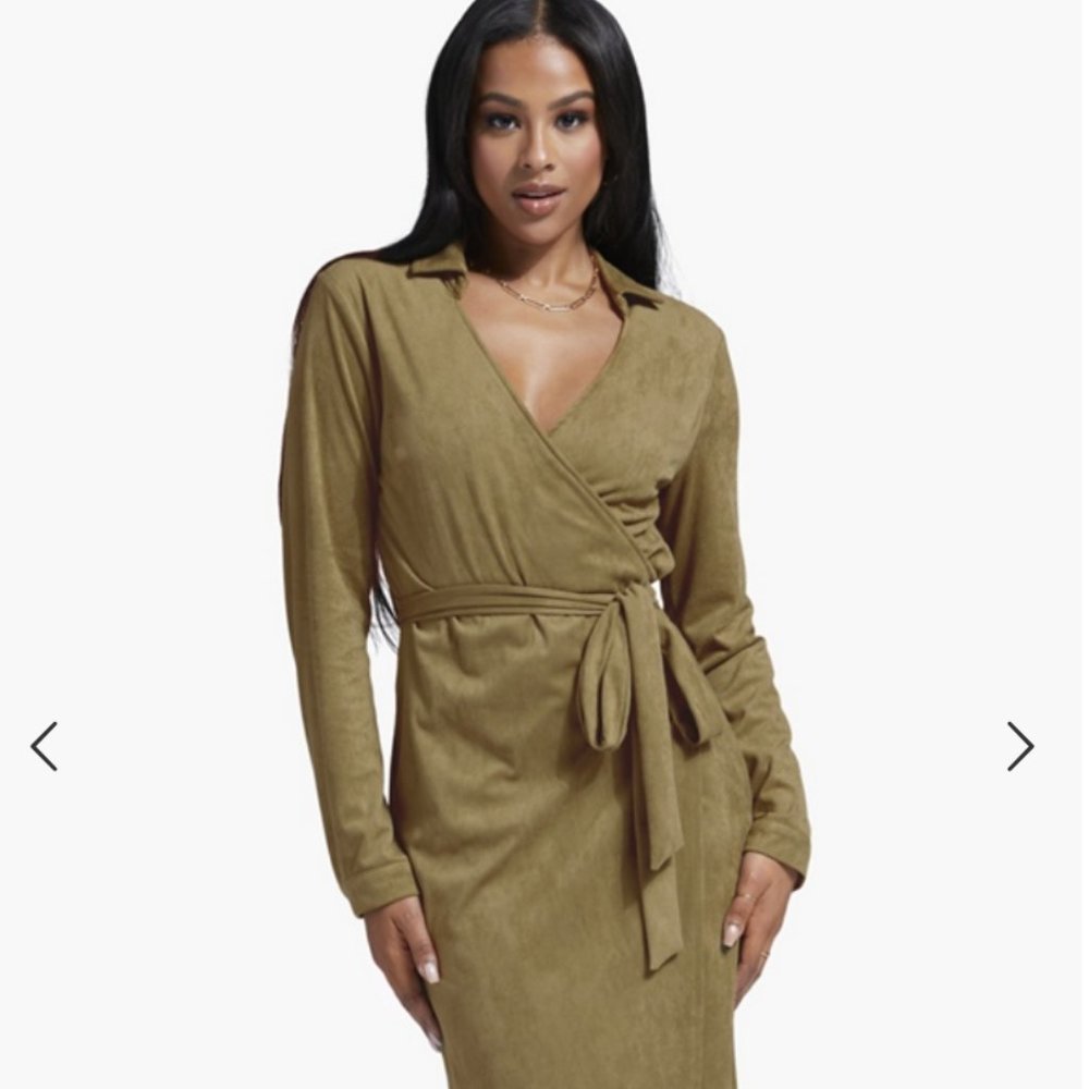 NWT: Faux Suede Wrap Shirt Dress